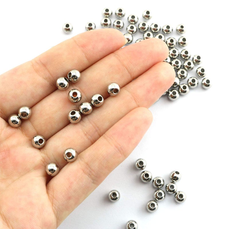 RuiLing 100-Pack 304 Stainless Steel Smooth Round Spacer Beads 2mm Hole,Seamless Loose Beads for Jewelry Making Findings DIY Crafts Accessories 6mm(Silver) - Image 2